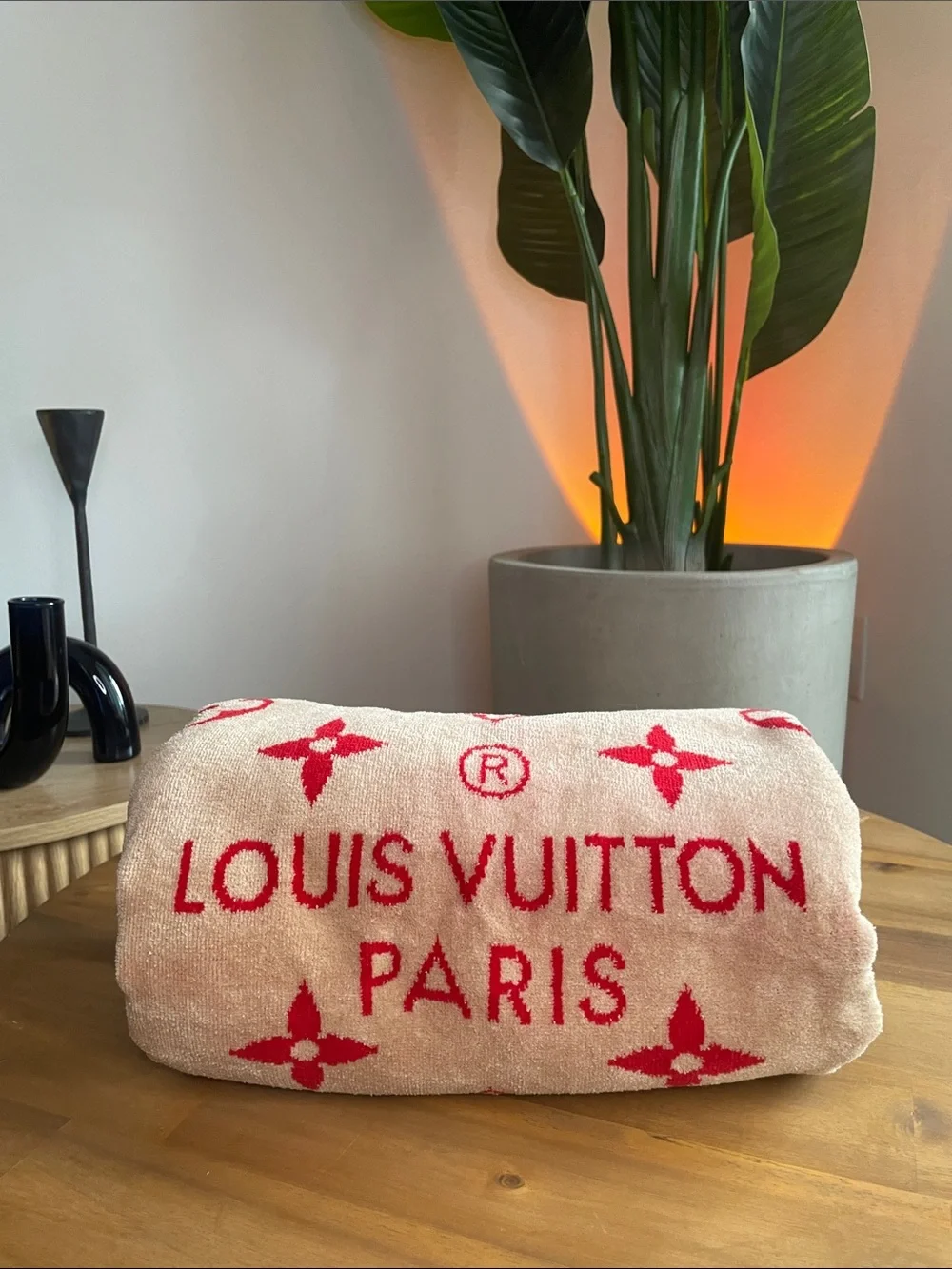 Louis Vuitton Pink and Red Logo Beach Towel - Reversible to Red with Pink Logo